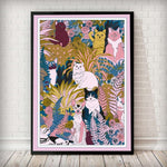 Load image into Gallery viewer, 70s-inspired cats & flowers print canvas poster