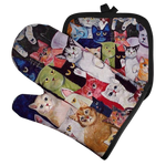 Load image into Gallery viewer, Cat artwork potholder & oven mitt set (2 pieces) - cat group 1