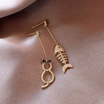 Load image into Gallery viewer, Cat & fishbone drop earring set