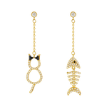 Load image into Gallery viewer, Cat & fishbone drop earring set