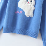 Load image into Gallery viewer, Kawaii cat blue knitted puff-sleeved sweater