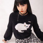 Load image into Gallery viewer, Kawaii cat lantern-sleeved sweater - black