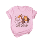 Load image into Gallery viewer, Kawaii cat pink crew neck t-shirt - crazy cat lady