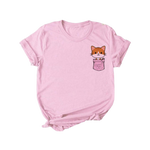 Load image into Gallery viewer, Kawaii cat pink crew neck t-shirt - pocket 1