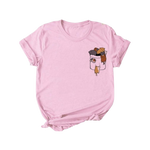 Load image into Gallery viewer, Kawaii cat pink crew neck t-shirt - pocket 2