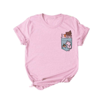 Load image into Gallery viewer, Kawaii cat pink crew neck t-shirt - pocket 3