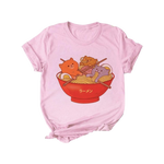 Load image into Gallery viewer, Kawaii cat pink crew neck t-shirt - ramen