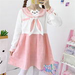 Load image into Gallery viewer, Petite kawaii cat dress in pink and white