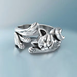 Load image into Gallery viewer, Sleeping kitten silver-plated copper adjustable ring