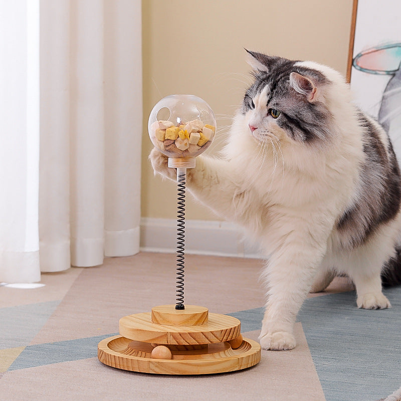 Interactive Wooden Cat Puzzle Feeder System