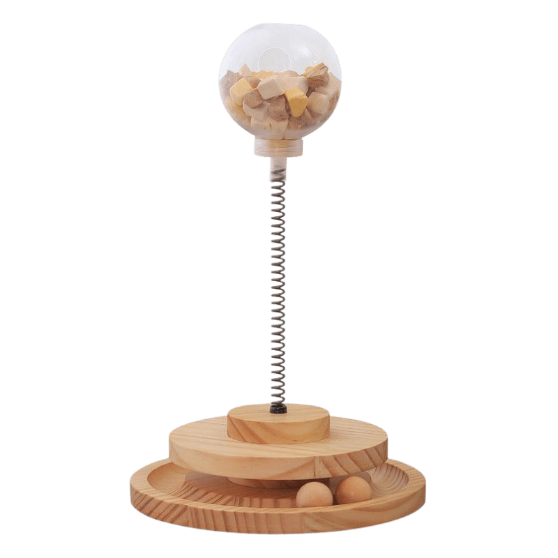 Interactive Wooden Cat Puzzle Feeder System
