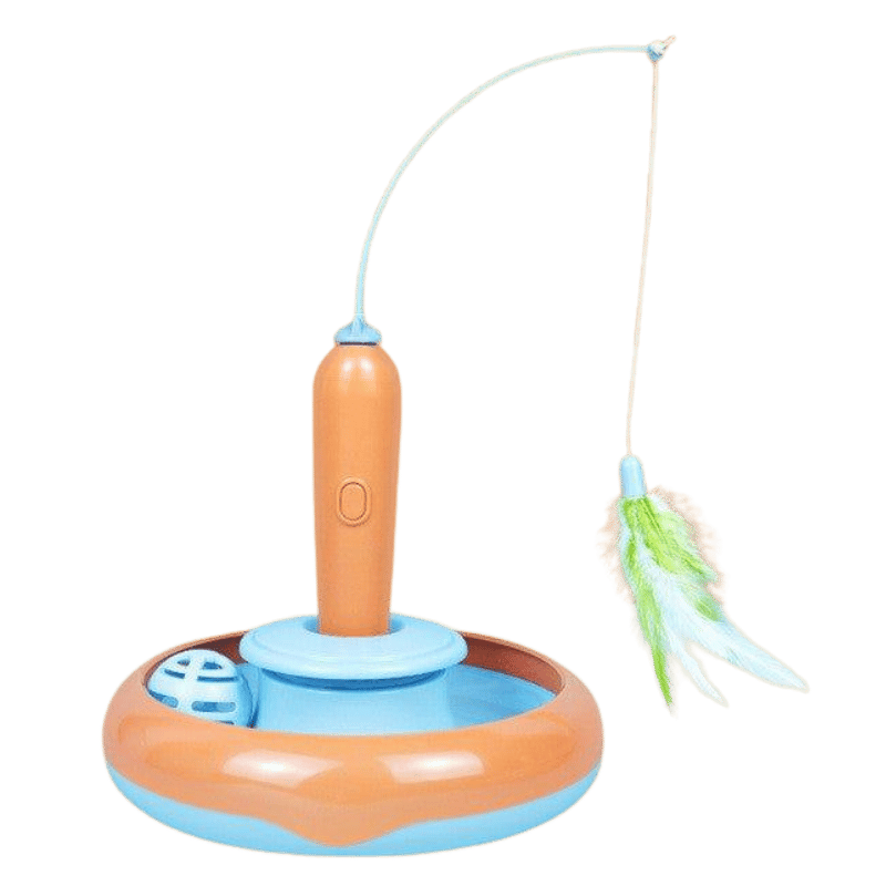 Orbit Feather Interactive Cat Turntable Toy Orange and Blue