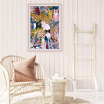 Load image into Gallery viewer, 70s-inspired cats &amp; flowers print canvas poster
