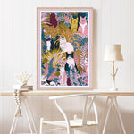 Load image into Gallery viewer, 70s-inspired cats &amp; flowers print canvas poster
