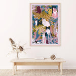 Load image into Gallery viewer, 70s-inspired cats &amp; flowers print canvas poster
