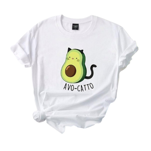 Avo-catto cat white cotton crew neck t-shirt