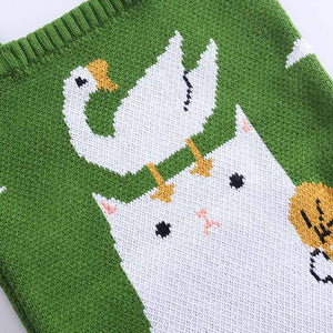 Cat & duck knitted tote bag