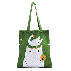 Cat & duck knitted tote bag