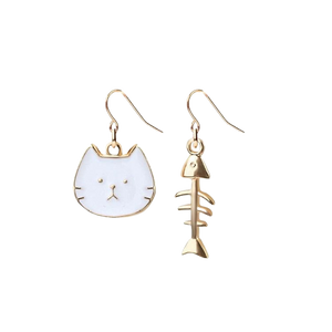 Cat & fishbone earring pair