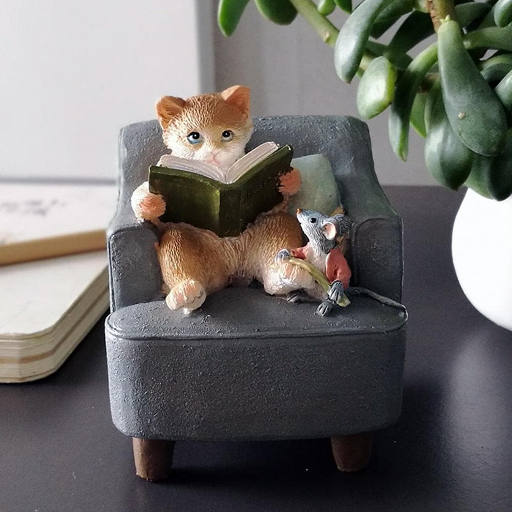 Cat and mouse on a chair figurine