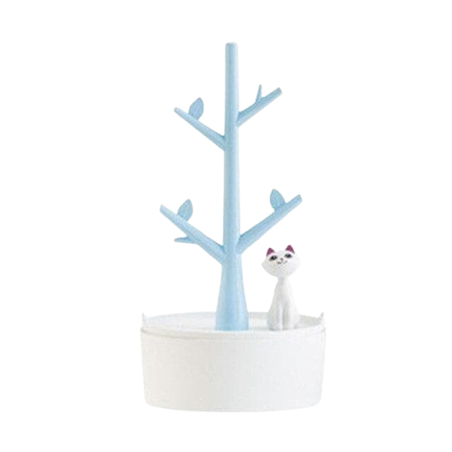 Cat and tree jewellery stand - blue