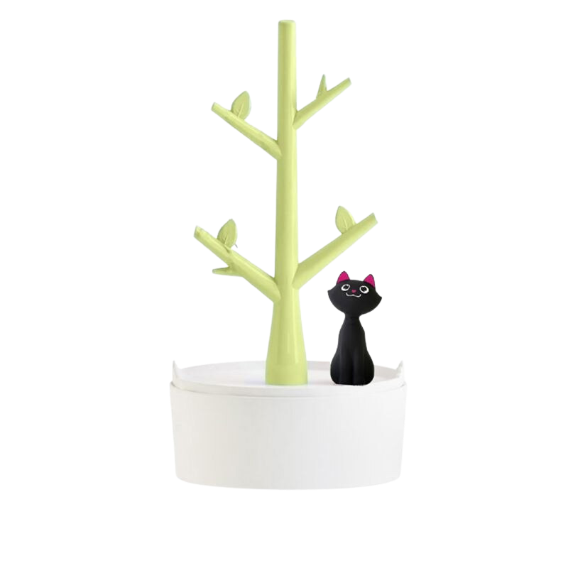 Cat and tree jewellery stand - green