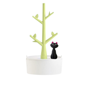 Cat and tree jewellery stand - green