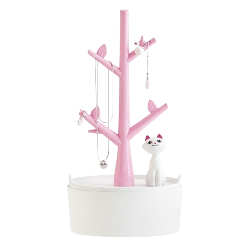 Cat and tree jewellery stand - pink