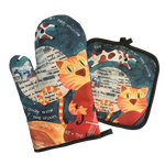 Load image into Gallery viewer, Cat artwork potholder &amp; oven mitt set (2 pieces) - over the moon
