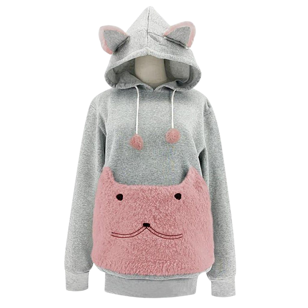 Cat ears hoodie with pouch - pink