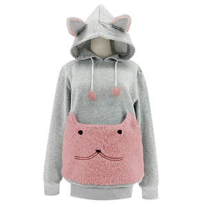 Cat ears hoodie with pouch - pink