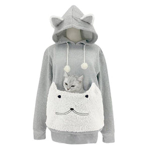 Cat ears hoodie with pouch - white