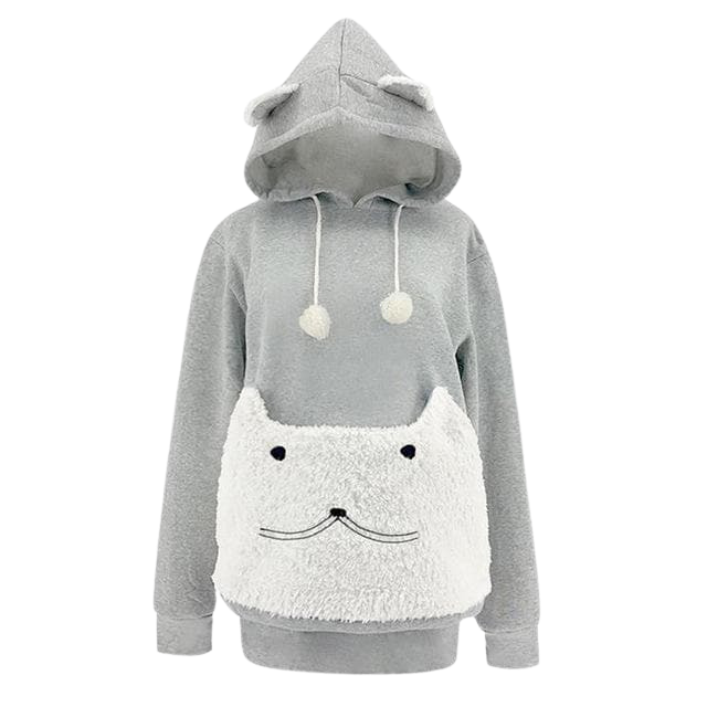 Cat ears hoodie with pouch - white