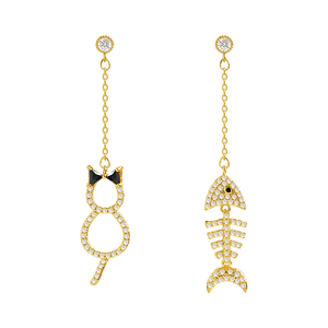 Cat & fishbone drop earring set