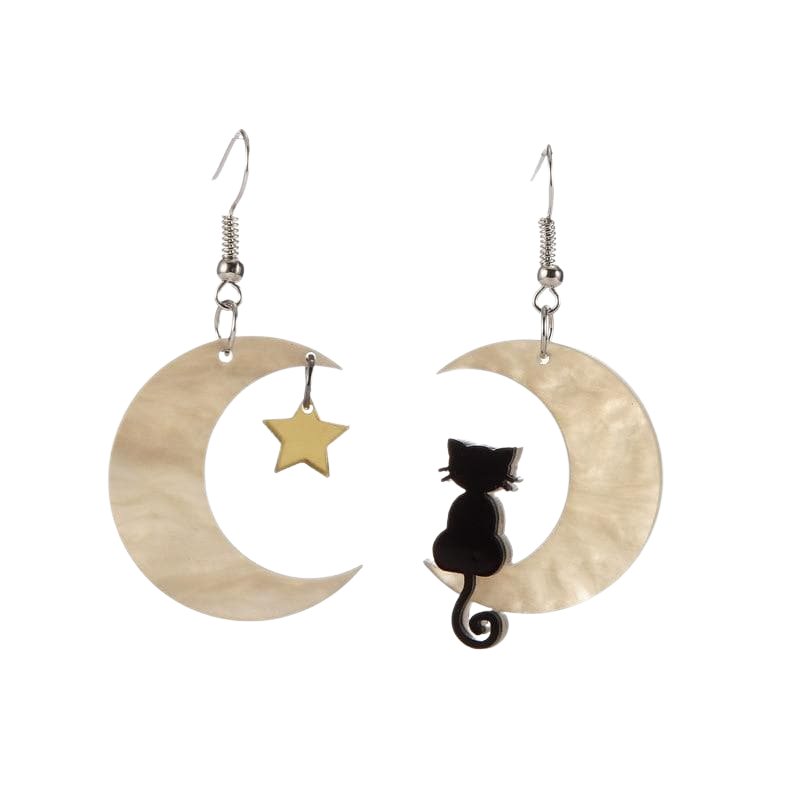 Cat on the moon earrings - gold