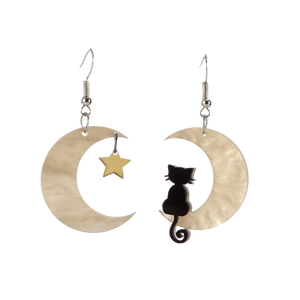 Cat on the moon earrings - gold