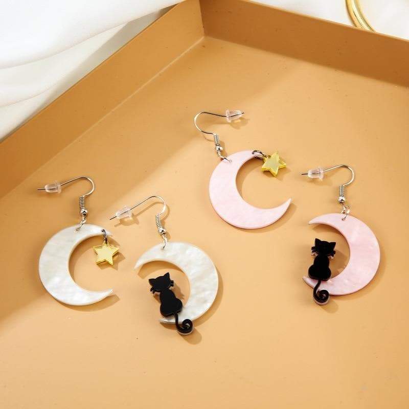 Cat on the moon earrings