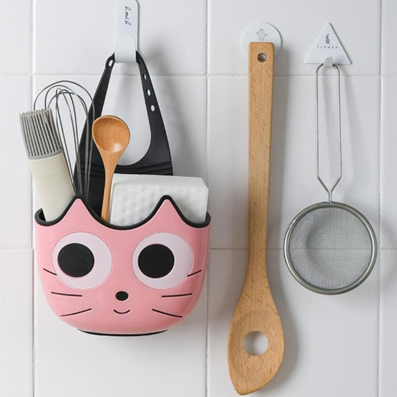 Cat-shaped plastic storage container - pink