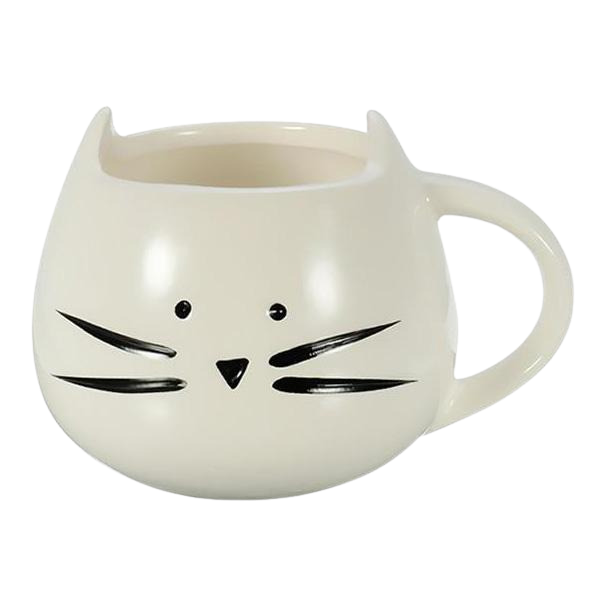 Cat-shaped porcelain mug - white