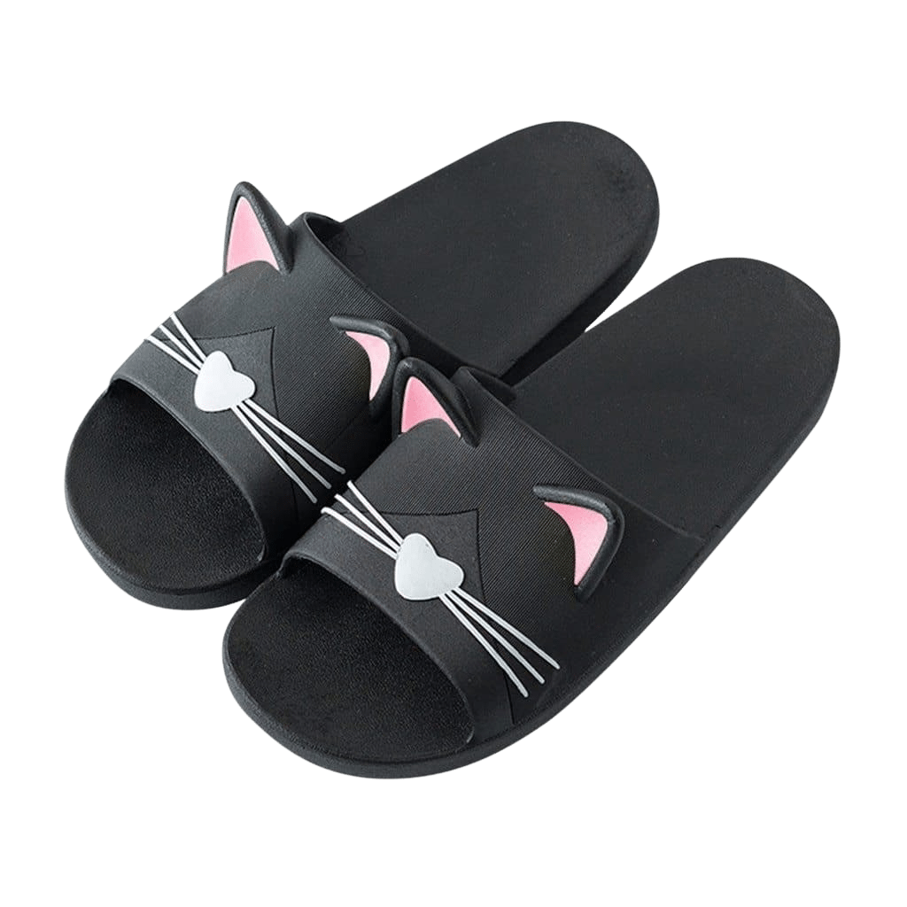 Cat-shaped slide sandals - black