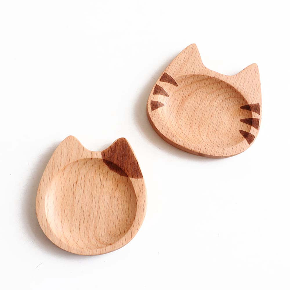 Cat-shaped wooden dipping dishes