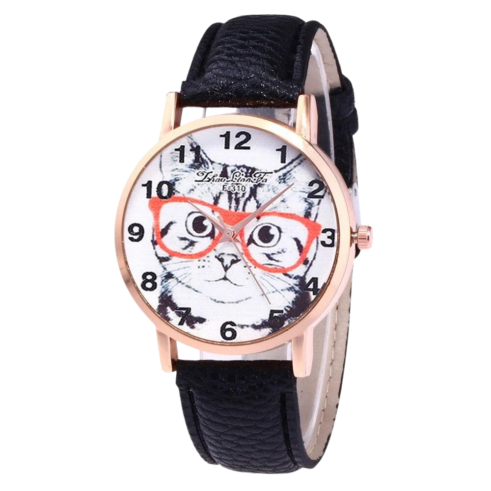 Cat wearing glasses watch - black