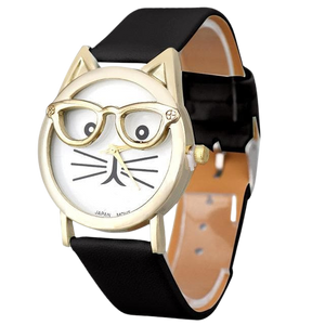 Cat with glasses watch - black