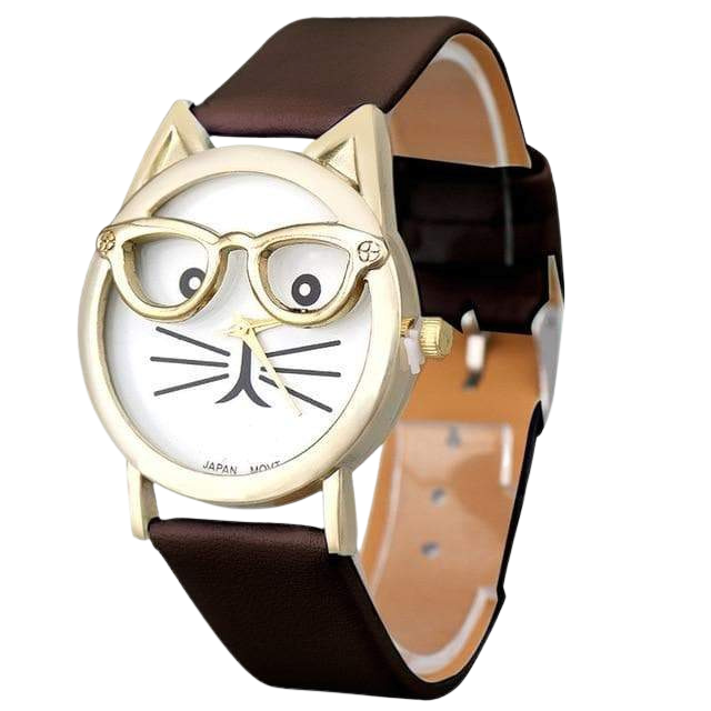 Cat with glasses watch - brown