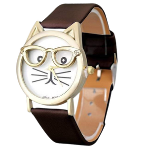 Cat with glasses watch - brown