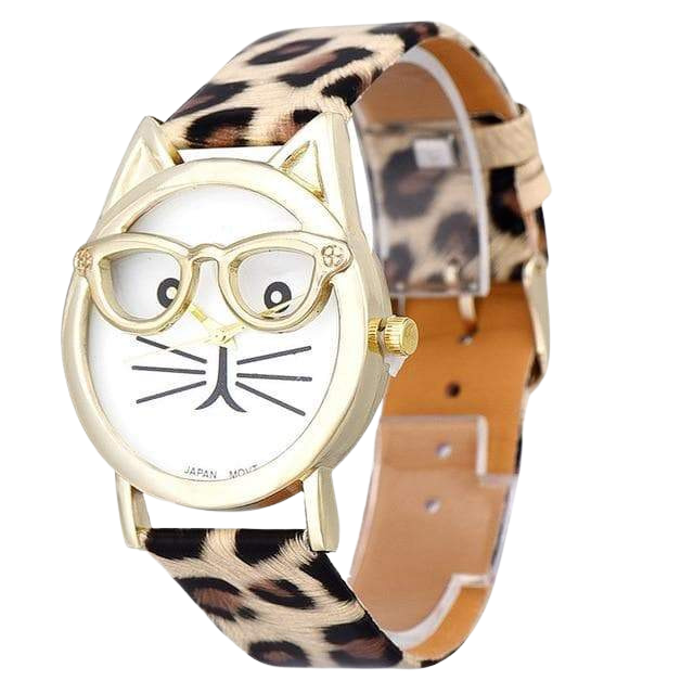 Cat with glasses watch - leopard print