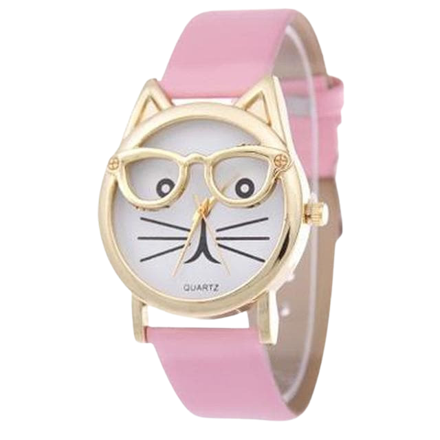 Cat with glasses watch - pink