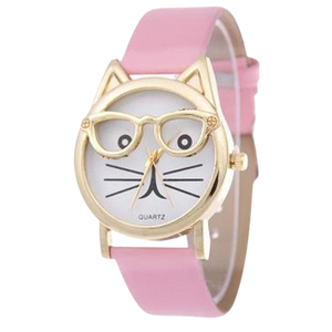 Cat with glasses watch - pink