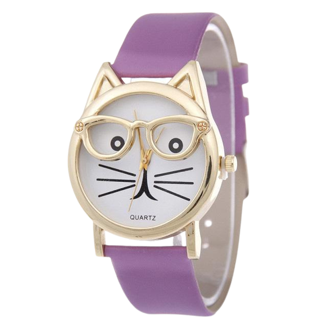 Cat with glasses watch - purple