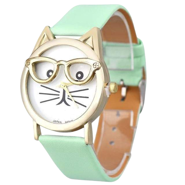 Cat with glasses watch - seafoam